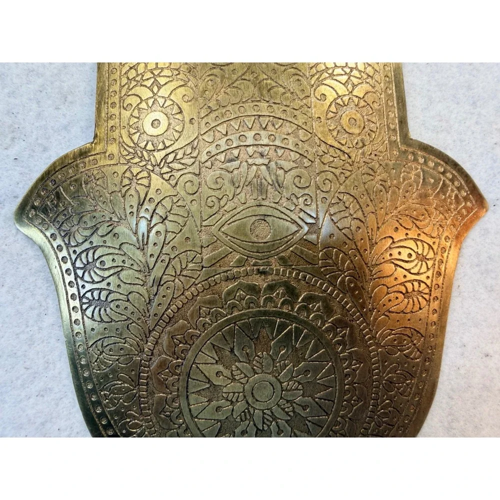 Vintage Etched Hamsa Hand Wall Hanging Plaque Evil Eye Protection Talisman